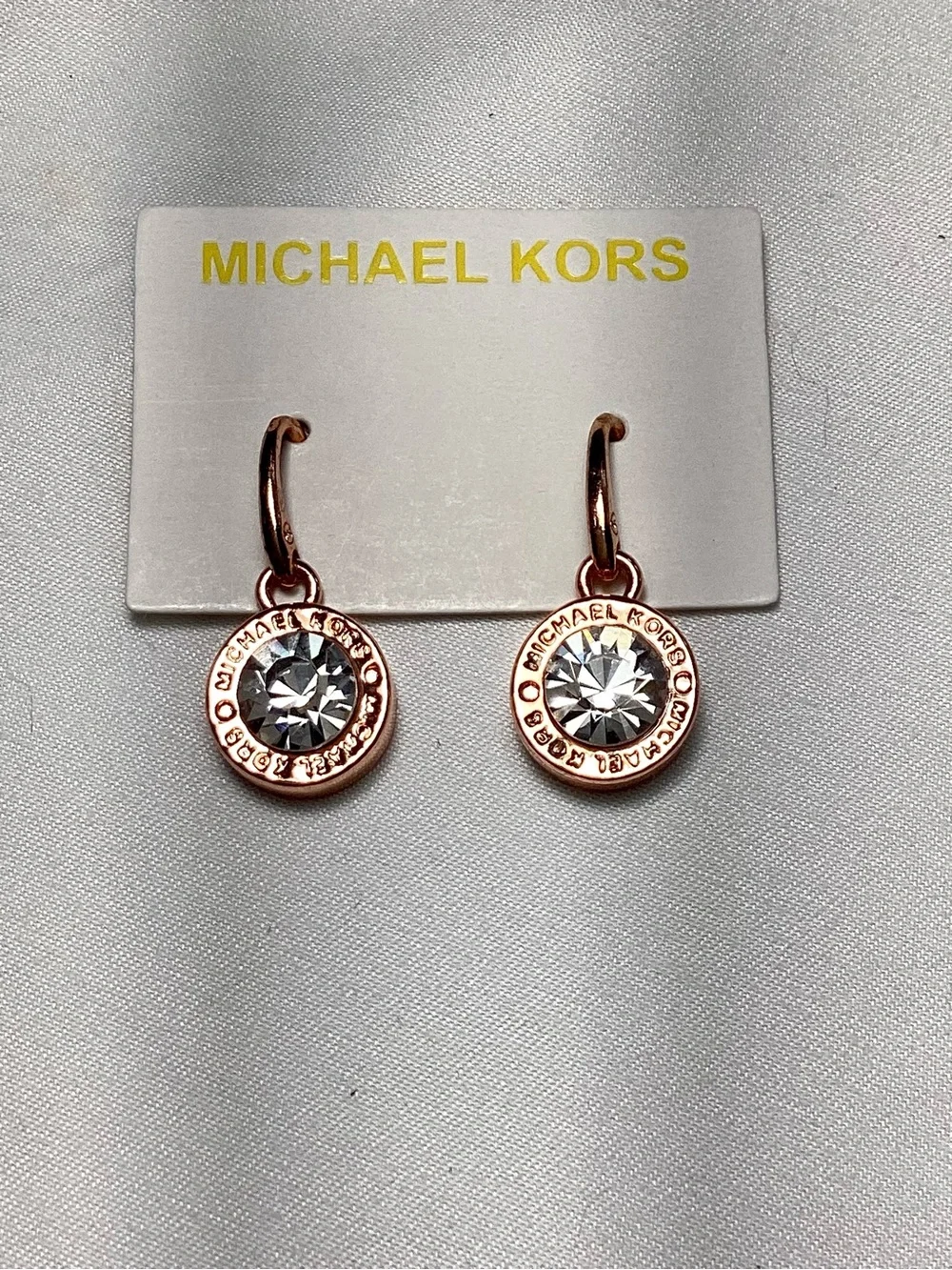 Michael Kors Brilliance Rose Gold Crystal Drop Earrings NWT w/MK Velvet Dust Bag